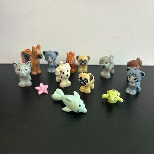 Lego Mini Figure Pets Dogs Cats Fox Dolphin Flower Turtle Lot of 13 Animals